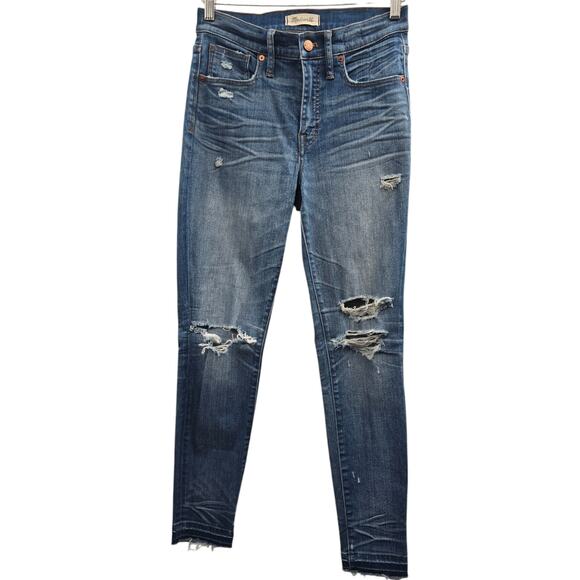 Madewell Jeans Women 27 Blue Skinny High Rise Stretch Destroyed Distressed Denim - Picture 2 of 13
